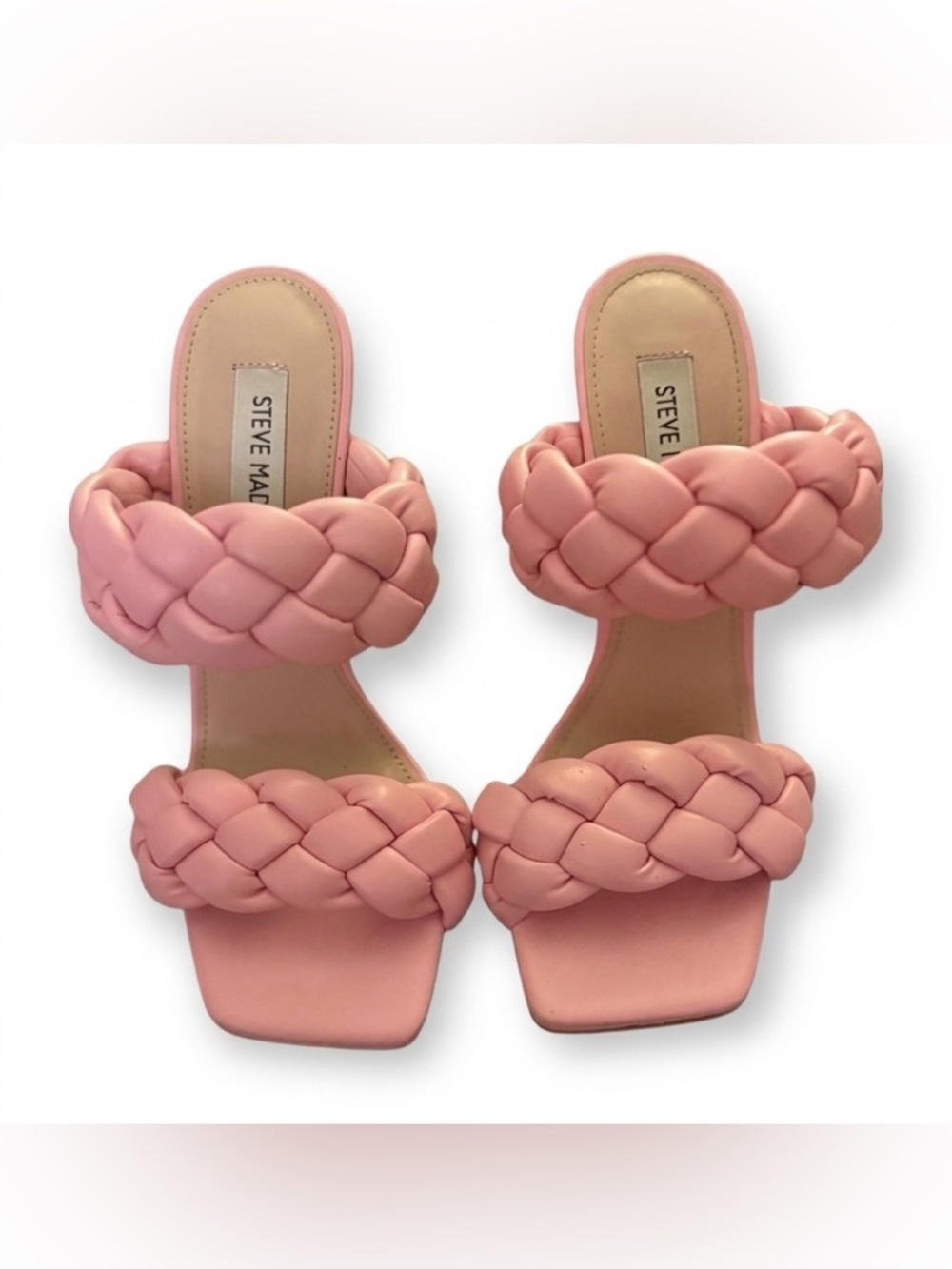 NWOT- Steve Madden Kenley vegan leather baby pink braided heels | Size 7